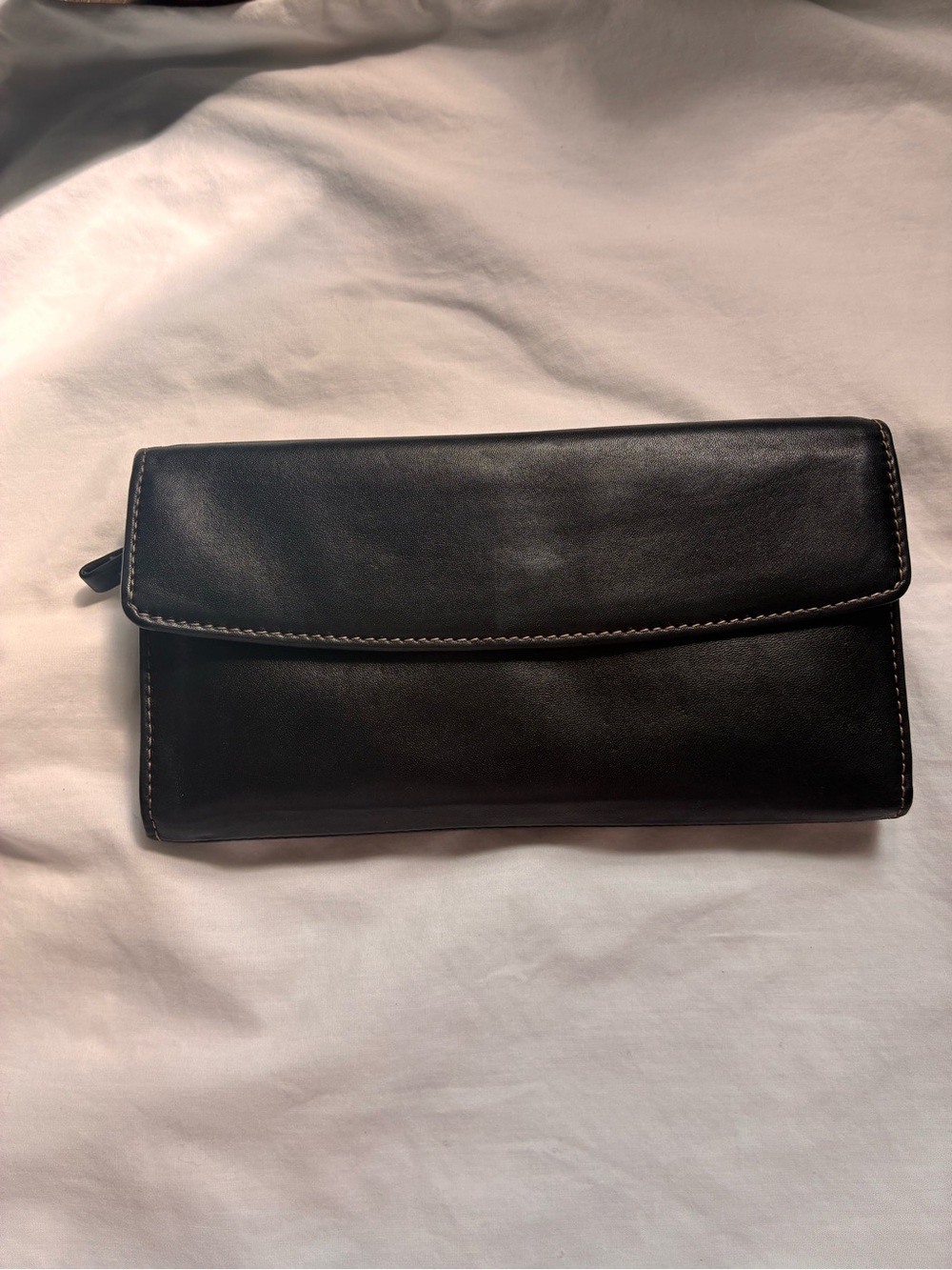 Genuine Leather Black Flap Clutch Wallet with card slots and ID Window; Classic